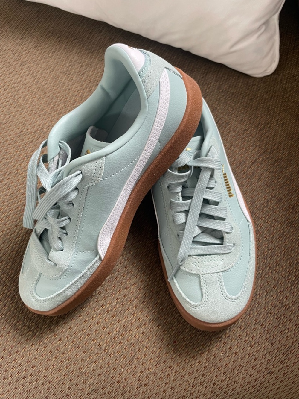 Puma Women's Mint Green Suede & Leather Sneakers with Gum Sole